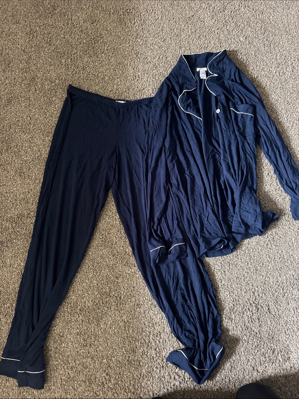 Women’s Navy Blue Modal Pajama Set with Contrast Piping